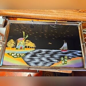 Vintage Possibly German Handpainted and Mother of Pearl Inlay Serving Tray